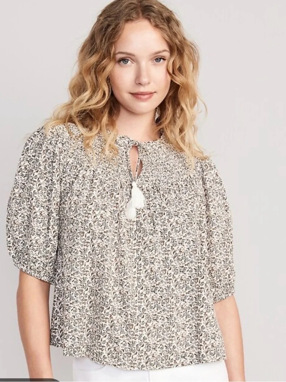 ☀️3/$15 Old Navy Puff-Sleeve Tie-Front Swing Top Large